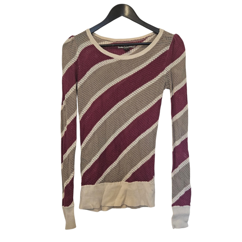 Volcom Burgundy and Gray Open Knit Crew Neck Sweater